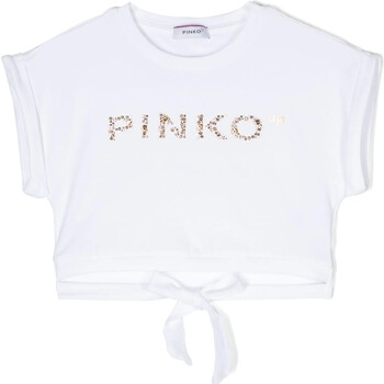 Abbigliamento Donna Jeans 3/4 & 7/8 Pinko PINKO UP T-SHIRT CROPPED CON STRASS Bianco