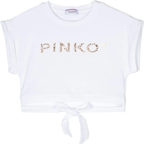 Abbigliamento Donna T-shirt & Polo Pinko PINKO UP T-SHIRT CROPPED CON STRASS Bianco