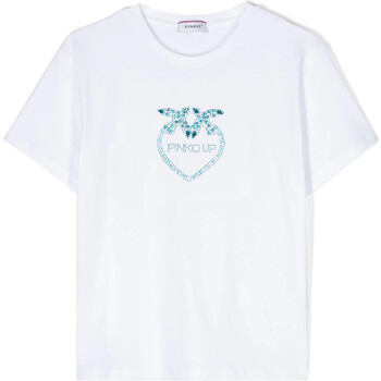Abbigliamento Donna T-shirt & Polo Pinko PINKO UP T-SHIRT CON LOGO IN STRASS Bianco