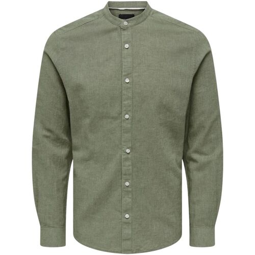 Abbigliamento Uomo Camicie maniche lunghe Only & Sons  ONSCAIDEN LIFE LS SOLID LINEN MAO NOOS Verde