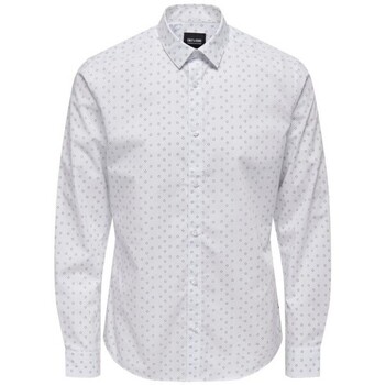 Abbigliamento Uomo Camicie maniche lunghe Only & Sons  ONSSANE LIFE SLIM LS DITSY POPLIN SHIRT Bianco