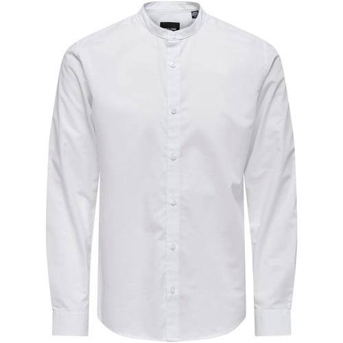 Abbigliamento Uomo Camicie maniche lunghe Only & Sons  ONSSNE LIFE LS MAO SOLID POPLIN SHITR Bianco