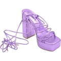 Image of Sandali Malu Shoes Sandali donna laminato viola con plateau tacco largo lacci alla