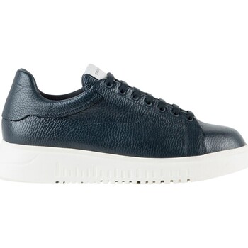 Scarpe Uomo Running / Trail Emporio Armani Sneakers in pelle bottalata con logo Blu