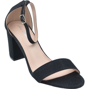 Image of Sandali Malu Shoes Scarpe Sandalo alto donna nero tessuto satinato tacco doppio 5 cm cint
