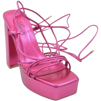 Scarpe Donna Sandali Malu Shoes Sandali donna laminato fucsia con plateau tacco largo lacci all Multicolore