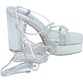 Image of Sandali Malu Shoes Scarpe Sandali donna laminato argento con plateau tacco largo lacci al