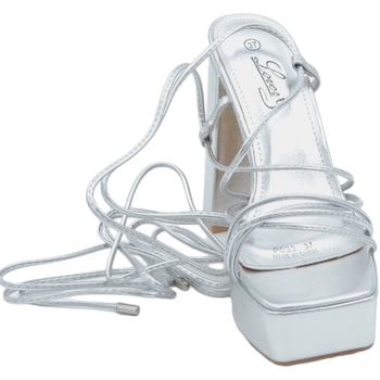 Malu Shoes Sandali donna laminato argento con plateau tacco largo lacci al Multicolore