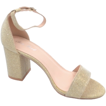 Image of Sandali Malu Shoes Scarpe Sandalo alto donna oro tessuto satinato tacco doppio 5 cm cintu