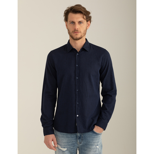 Abbigliamento Uomo Camicie maniche lunghe Fred Mello Camicia con logo jacquard FM24S04CU Blu