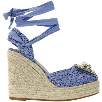 Scarpe Donna Sandali Exé Shoes Sandalo in raffia con accessorio in pietre Blu