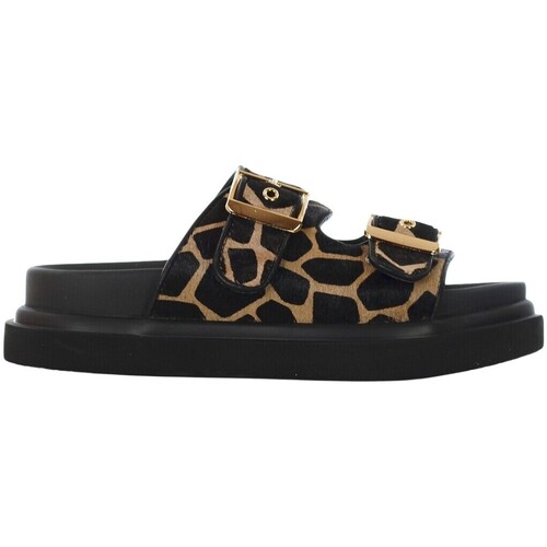 Scarpe Donna Sandali Exé Shoes Sandalo in animalier giraffa con doppia fibbia Nero