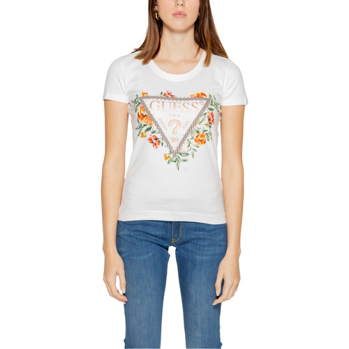 Abbigliamento Donna T-shirt maniche corte Guess SS CN TRIANGLE FLOWERS W4GI24 J1314 Bianco