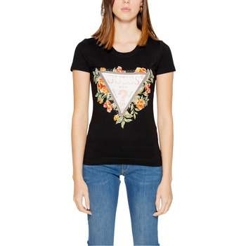 Abbigliamento Donna T-shirt maniche corte Guess SS CN TRIANGLE FLOWERS W4GI24 J1314 Nero