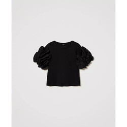 Abbigliamento Donna T-shirt & Polo Twin Set T-SHIRT CON VOLANT IN POPELINE Nero
