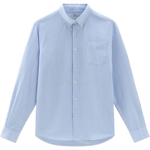 Abbigliamento Uomo Camicie maniche lunghe Woolrich BOTTON DOWN LINEN SHIRT Blu