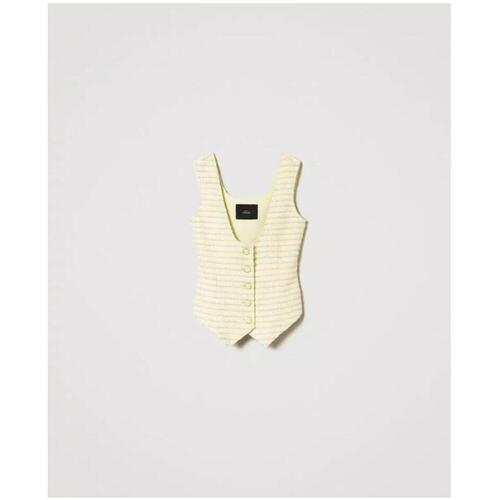 Abbigliamento Donna Gilet / Cardigan Twinset Actitude Gilet fitted in bouclé 241AP2344 Giallo-11305-LIME
