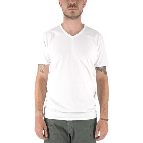 Abbigliamento Uomo T-shirt & Polo Devid Label T-Shirt Mosca Scollo A V Bianco Bianco