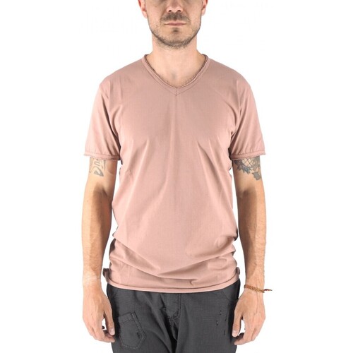 Abbigliamento Uomo T-shirt & Polo Devid Label T-Shirt Mosca Scollo A V Cipria Rosa