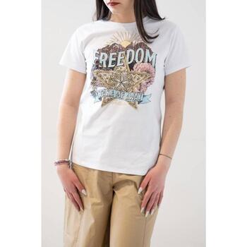 Abbigliamento Donna T-shirt maniche corte Twinset Actitude T-shirt con stampa effetto vintage strass 241AP2260 Bianco