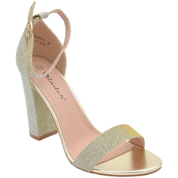 Image of Sandali Malu Shoes Scarpe Sandalo alto donna oro tessuto satinato tacco doppio 8 cm cintu