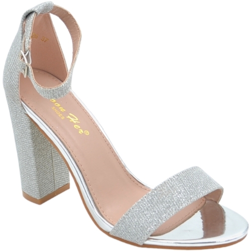Scarpe Donna Sandali Malu Shoes Sandalo alto donna argento tessuto satinato tacco doppio 8 cm c Multicolore