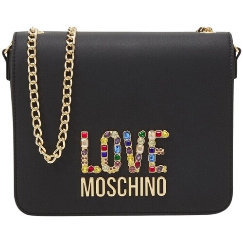 Borse Donna Borse Love Moschino Borsa a tracolla con logo in pietre multicolore Nero