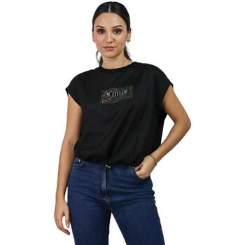 Abbigliamento Donna T-shirt maniche corte Twinset Actitude T-shirt in jersey con piccoli cristalli colorati 241AP2141 Nero