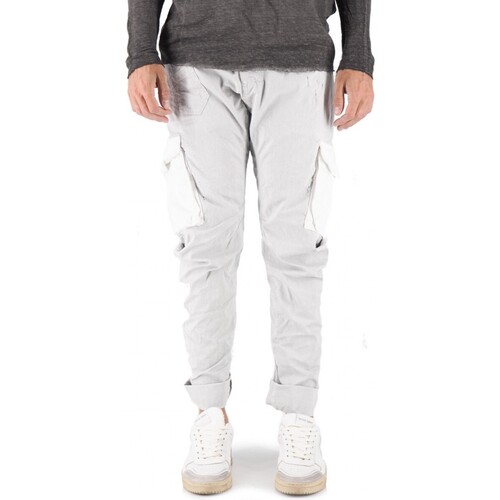 Abbigliamento Uomo Jeans Devid Label Pantalone Cargo Courma Ghiaccio Bianco