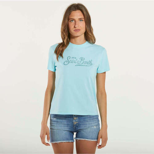 Abbigliamento Donna T-shirt maniche corte Mc2 Saint Barth t-shirt emilie SB strass azzurra Blu