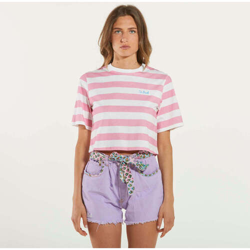 Abbigliamento Donna T-shirt maniche corte Mc2 Saint Barth t-shirt stripes pop bianca e rosa Rosa