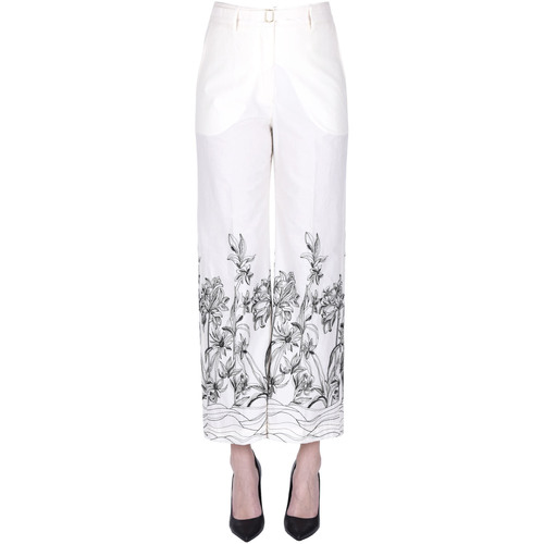 Abbigliamento Donna Pantaloni morbidi / Pantaloni alla zuava Seventy Pantaloni con ricami floreali PNP00003208AE Bianco