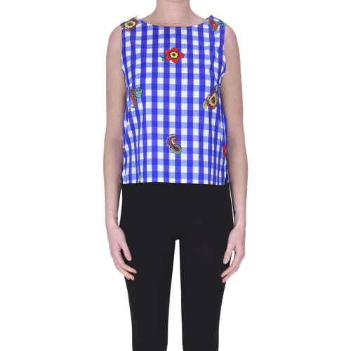 Abbigliamento Donna Top / T-shirt senza maniche Virna Milano Top in cotone stampa Vichy  TPT00003133AE Blu