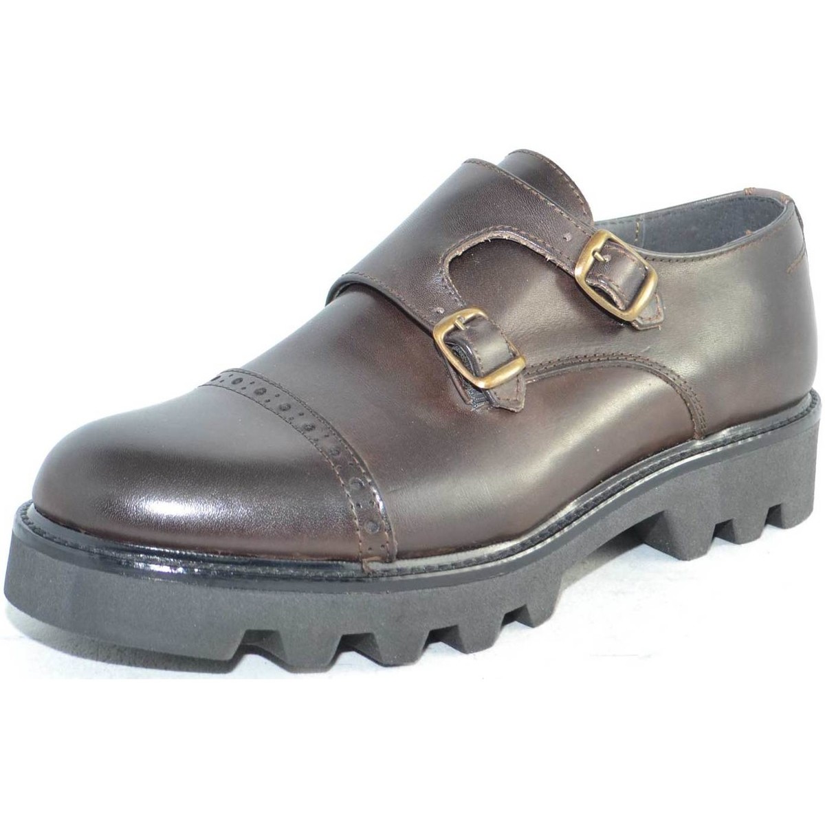 Scarpe Uomo Derby & Richelieu Malu Shoes Calzature uomo art 9677 doppia fibbia vera pelle crust marrone Marrone
