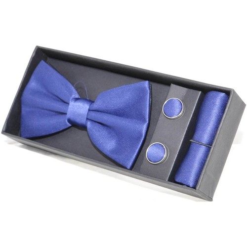 Abbigliamento Uomo Cravatte e accessori Malu Shoes Set coordinato uomo papillon con gemelli e pochette blu elegant Blu
