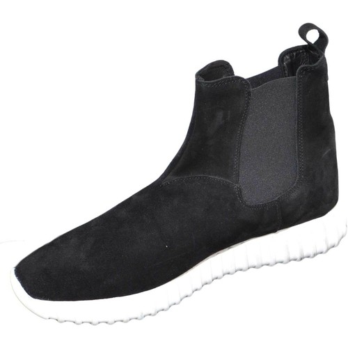 Scarpe Uomo Stivali Malu Shoes Sneakers alta art.994 nero in camoscio fondo bianco running Nero