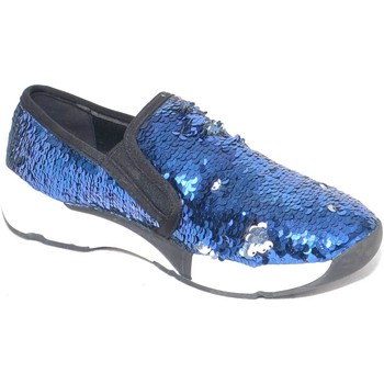 Scarpe Donna Mocassini Malu Shoes Sneakers bassa in paillettes argento e blu rivoltabili con fond Blu