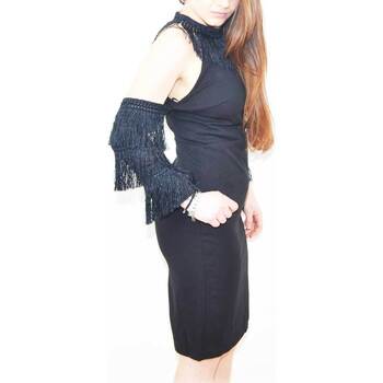 Abbigliamento Donna Abiti lunghi Made In Italia Vestito da donna in cotone nero con manica staccata stile charl Nero