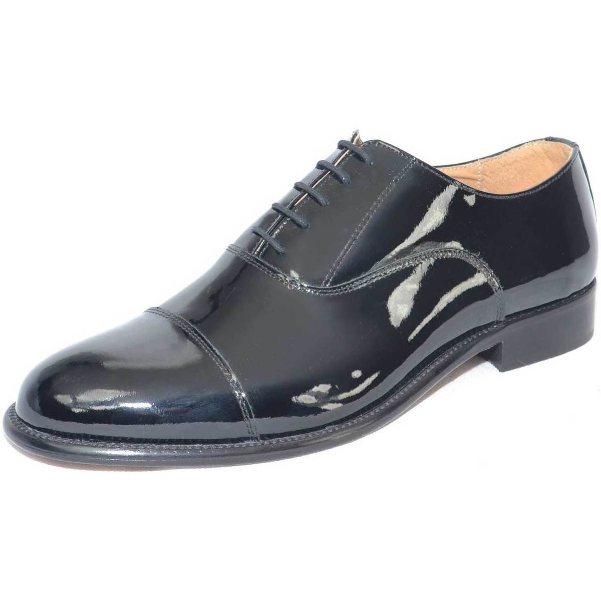 Scarpe Uomo Derby & Richelieu Malu Shoes Scarpe eleganti mezza punta nero vernice vera pelle made in ita Nero