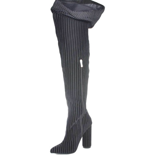 Scarpe Donna Stivali Malu Shoes Stivale alto nero sopra ginocchio  a punta rigato in velluto ne Nero