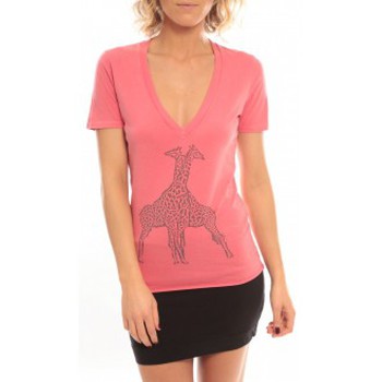 Image of T-shirt So Charlotte V neck short sleeves Giraffe T00-91-80 Rose