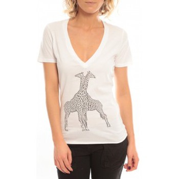 Abbigliamento Donna T-shirt maniche corte So Charlotte V neck short sleeves Giraffe T00-91-80 Blanc Bianco