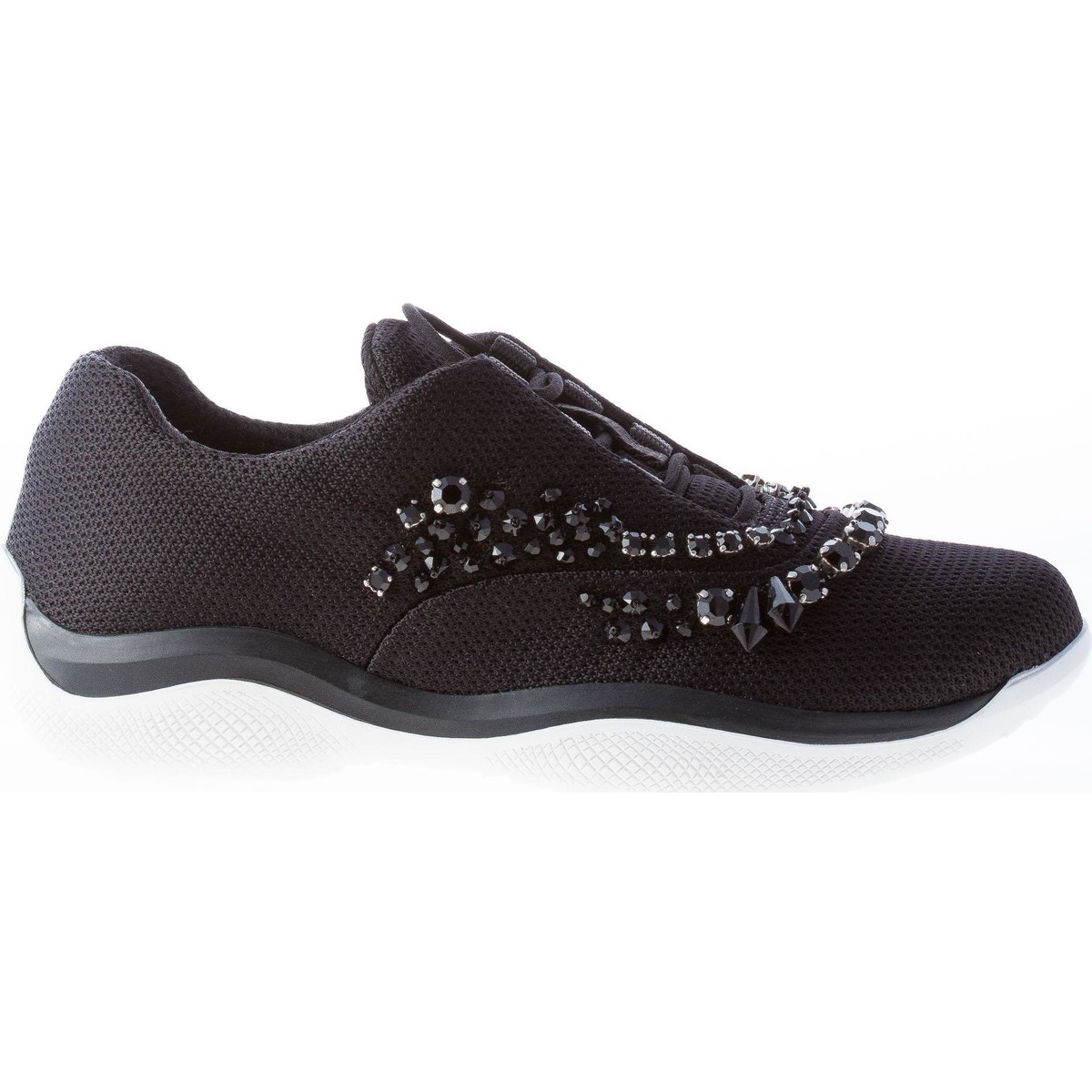 Scarpe Donna Sneakers basse Prada Donna sneaker elasticizzata in tessuto NERO con cristalli Nero