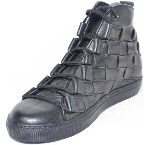 Scarpe Uomo Sneakers alte Malu Shoes Sneakers alta uomo pelle nero moda glamour intreccio a mano fon Nero